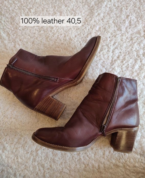 Skórzane botki damskie Harrah, bordowe, rozmiar 40,5
