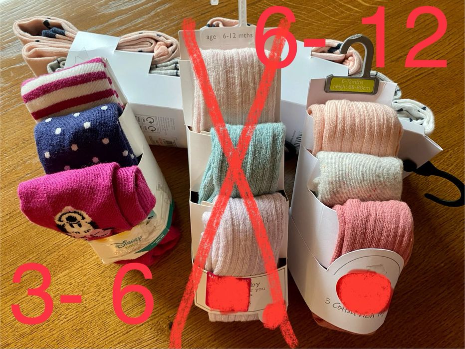 Rajstopy 6- 12 miesięcy Gładkie Bez wzorków TU 3 pak 68- 80 cm