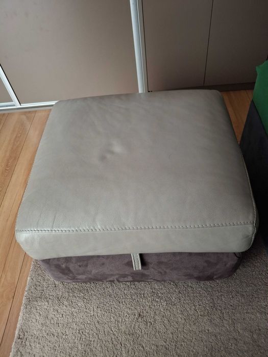 Sofa wypoczynek skórzany z pufką i ładowarką usb