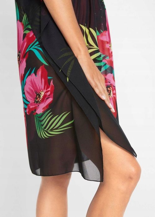 B.P.C szyfonowa tunika plażowa w kwiaty 44/46.