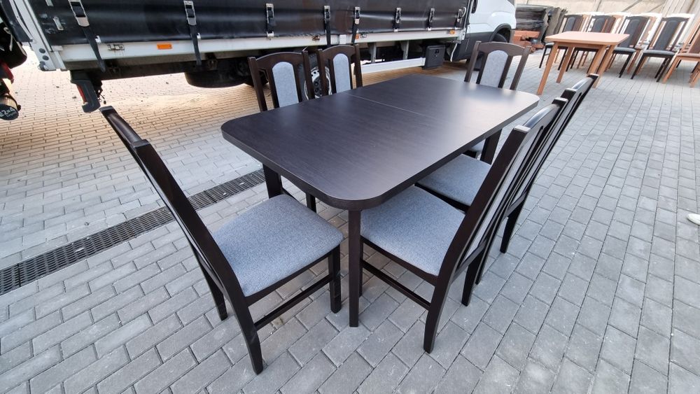 Nowe: Stół rozkładany + 6 krzeseł, wenge+szary, dostawa cała POLSKA