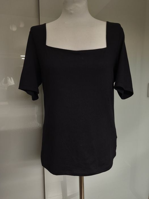 Koszulka t-shirt czarny damski HM L/40/12 kwadratowy dekolt
