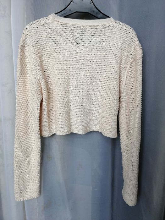 Bolero de malha crochet beje/creme - ENVIO GRÁTIS