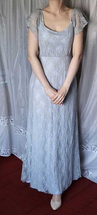 Nelly NLY EVE suknia długa błękitna niebieska koronkowa 36 S 38 maksi