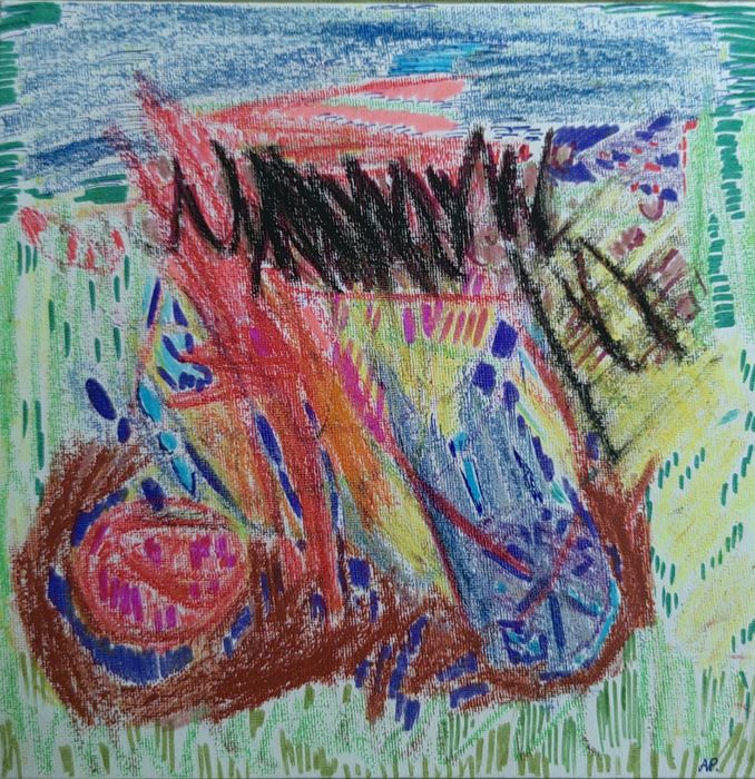 Obraz abstrakcja "Rowerzysta" 25x25 cm Anna Pełdiak