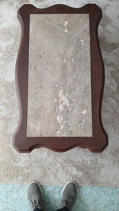 Mesa baixo pedra mármore e madeira maçiça