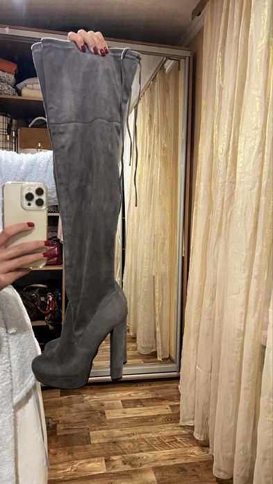 Сапоги-чулки серые