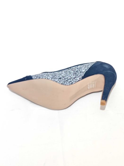 Sapato Senhora Pele e Glitter Azul-Marinho – Tamanho 38 – Novos