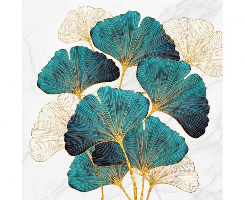 serwetki złoty i szmaragdowy biloba 33x33 cm 20 cm wiosna flora