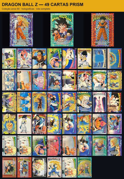 Lote 49 Cartas Dragon Ball Z Prism Holográficas Anos 90