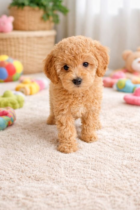 Pudel piesek apricot z badaniami po Championach