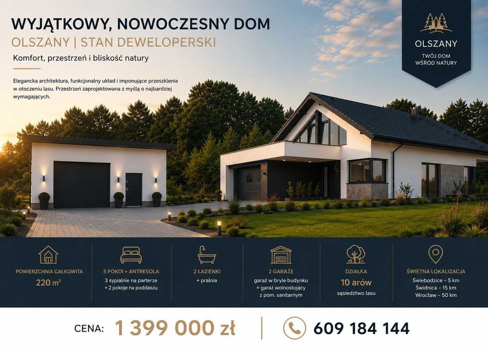 WYJĄTKOWY funkcjonalny dom w Olszanach 220 m2