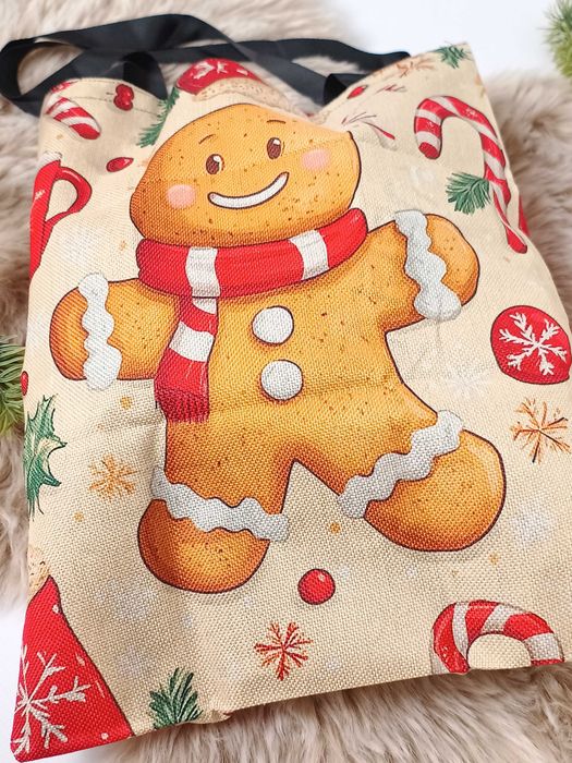 Nowa beżowa brązowa torba na zakupy duża ciasteczko świąteczne