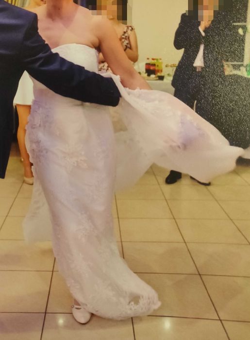 Suknia ślubna M 38 gipiura tiul tuba princessa róże