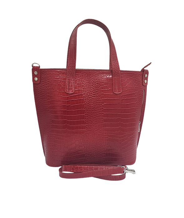 Torebka damska A4 skóra naturalna czerwona kroko LAURA BIAGGI