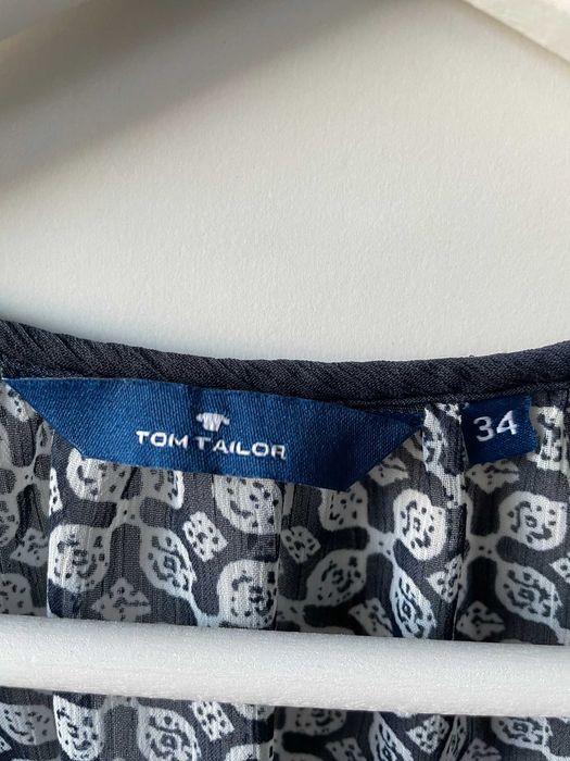 Tom Tailor Cienka damska bluzka w biało-granatowe wzory, rozmiar 34