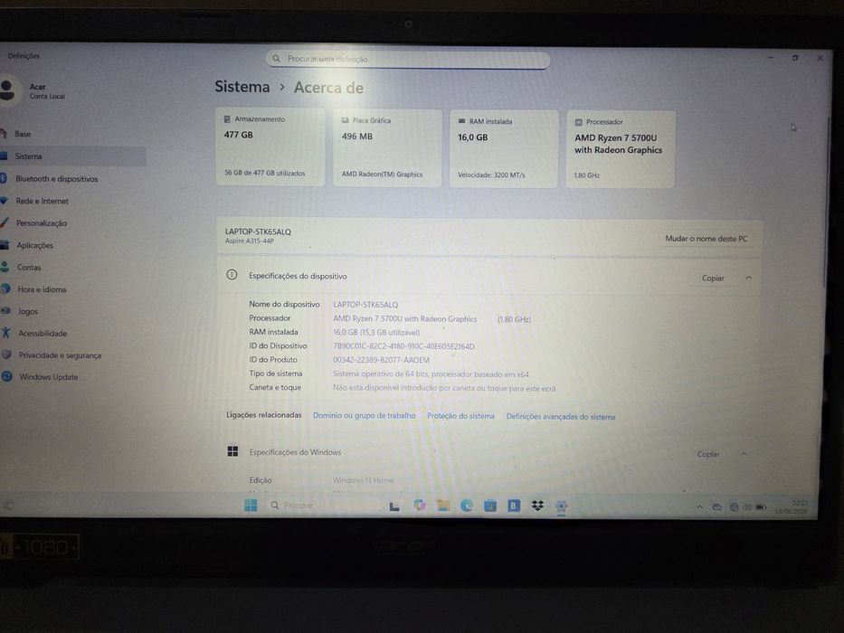 Portátil Acer Aspire 3 15 c/ GARANTIA