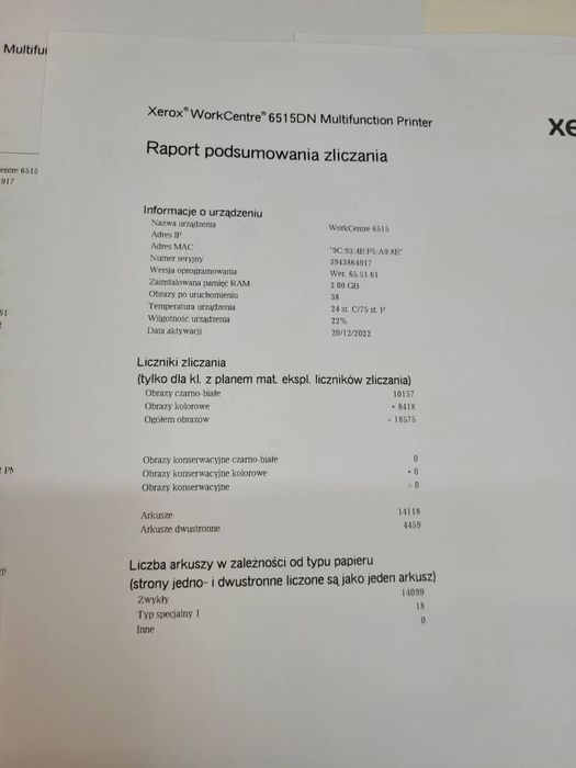 Xerox 6515 przebieg 18 tys, do serwisu lub na części