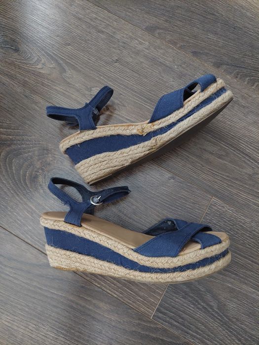 Espadryle damskie sandały na koturnie granatowe 37