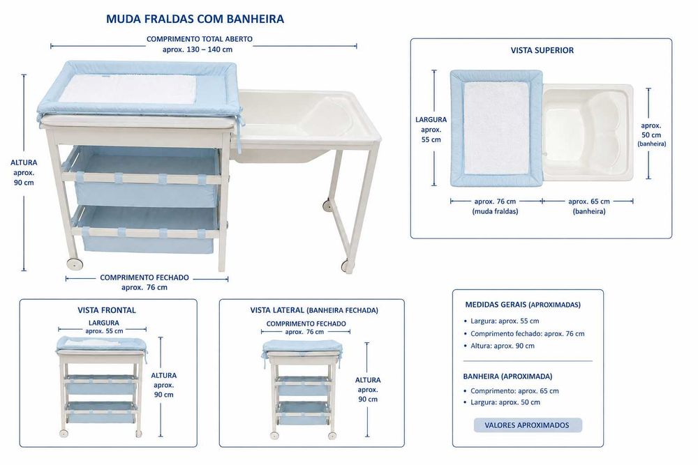 Muda Fraldas com Banheira Prenino
