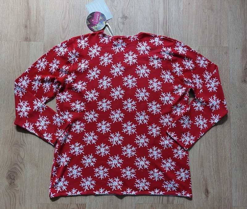 Nowy sweter Ovanti 48 4xl 20 świąteczny zimowy bałwanek śnieżynki czer