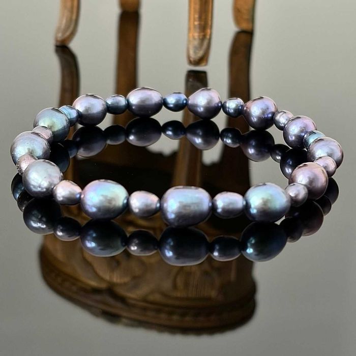 Bransoletka z czarnych naturalnych Pereł barokowych z ok. 1980 roku