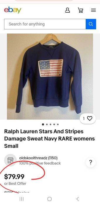 $79 Толстовка POLO Ralph Lauren RL с вышивкой темно-синяя раритет р. S