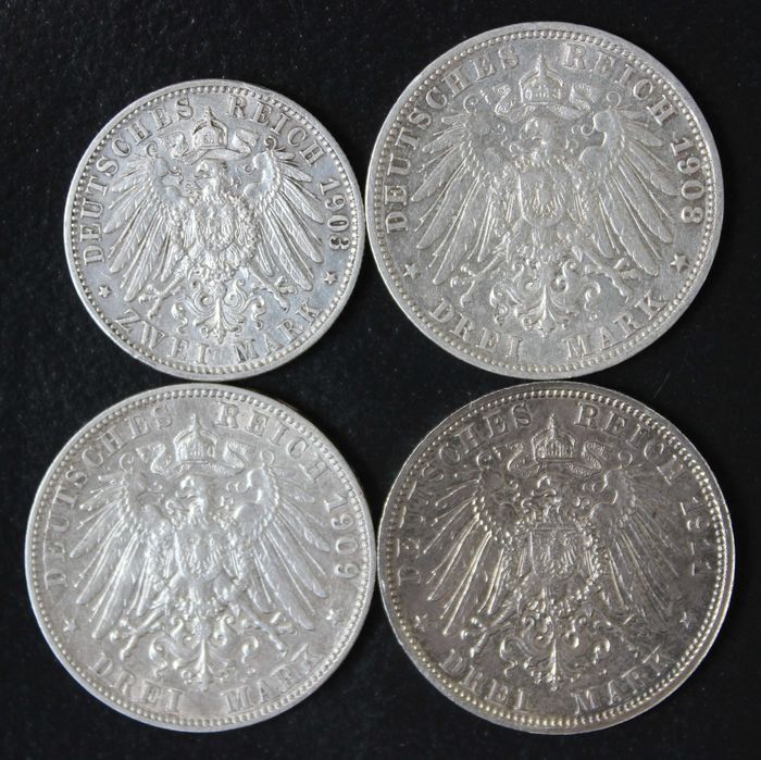 монета 2,3 марки 1903,1908,1909,1911 года