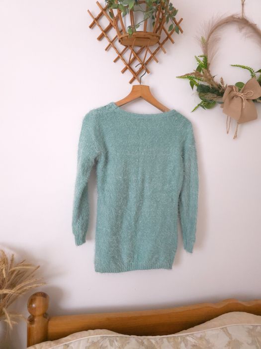 Miętowy turkusowy sweter z cekinami, QUIZ, M/38, futrzany miękki puszy