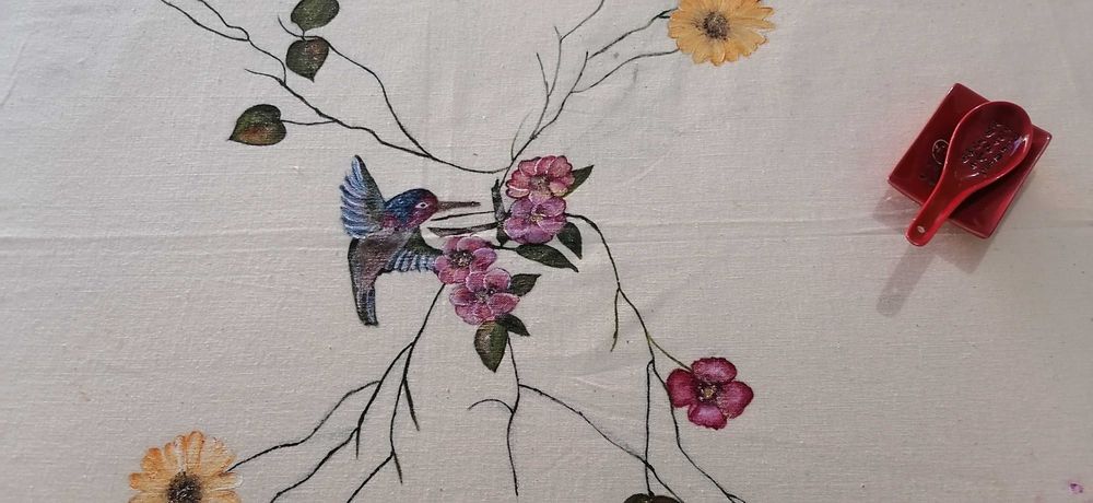 Toalha de mesa pintada à mao