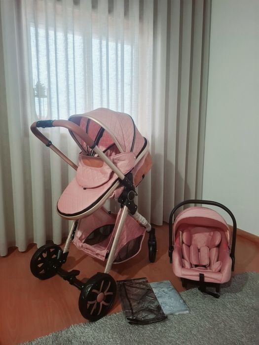 Carrinho trio de bebe rosa