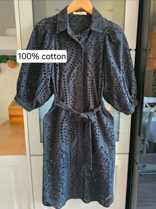 Sukienka ażurowa bawełniana r.36 elegancka koronkowa szmizjerka