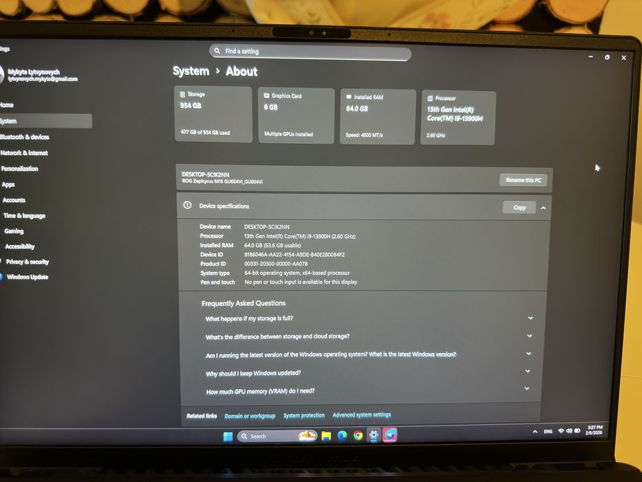 ASUS ROG Zephyrus M16 – i9-13900H  RTX 4070 64 GB RAM  1 TB SSD 240 Hz