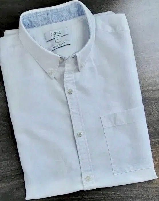 NEXT__Lniana biała kołnierzyk button-down__L  (56% len   44% bawełna)