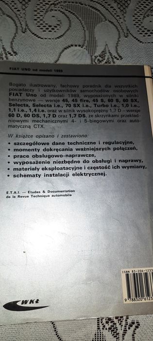 Książka Fiat Uno od modeli 1989