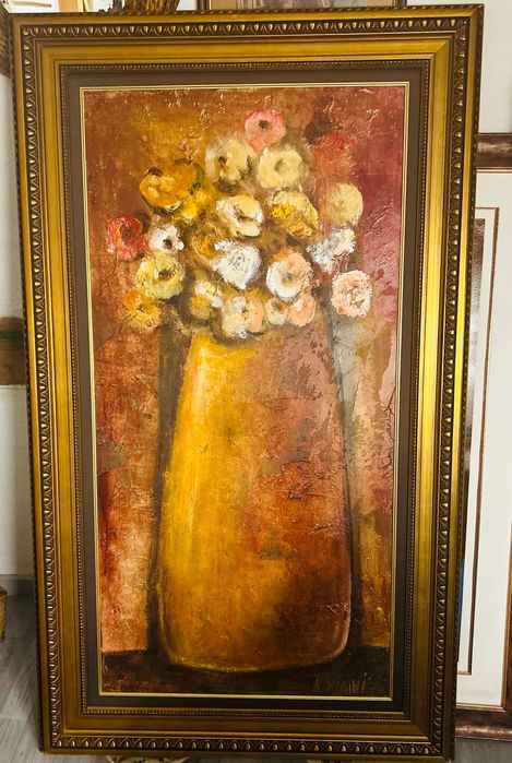 Obra a Óleo sobre Tela Floral - Assinado A. Quini