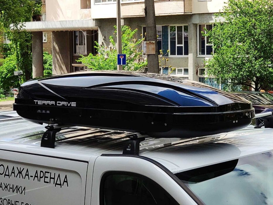 Бокс на крышу авто Terra Drive 500 л 205*79*39 см черный белый глянец ...