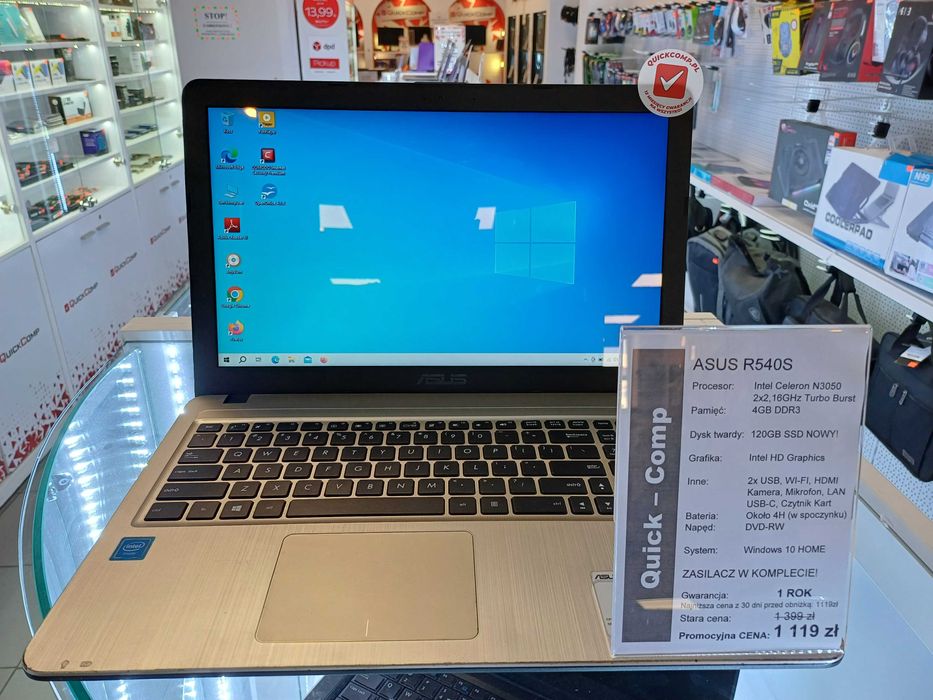 Laptop ASUS R540S 2x2,16GHz / 4GB DDR3 / 120GB SSD / Win 10 / Bat 4H