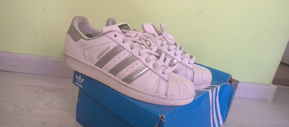 Adidas superstar 42 white silver адидас суперстар