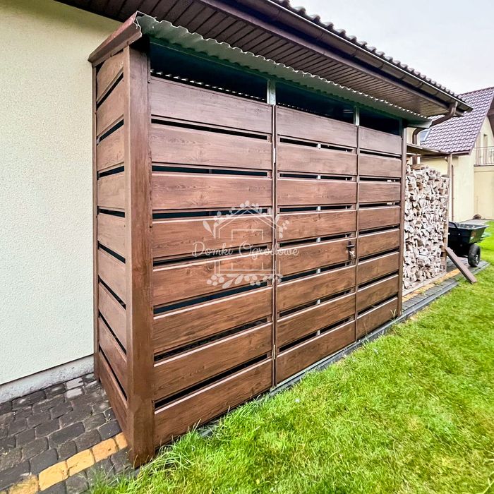 Wiata śmietnikowa 3x0,8m zabudowana panelami drewnopodobny ID807