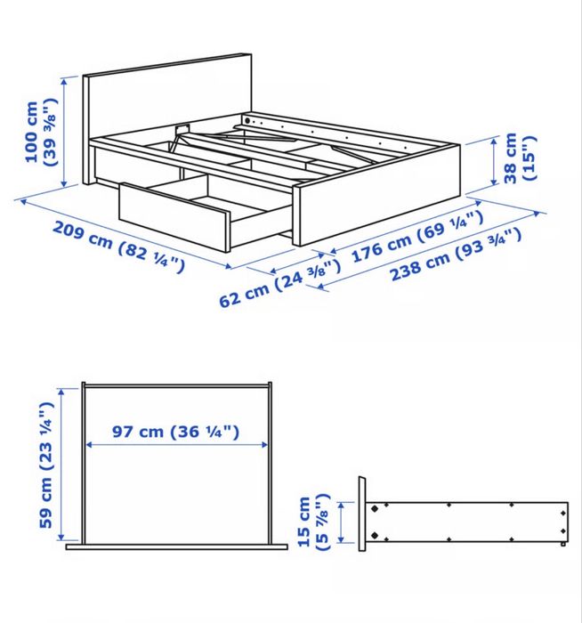 Cama Malm ikea , 4 gavetas, 160x200 cm