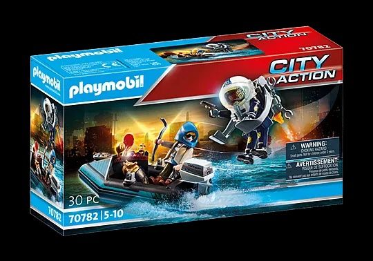 Playmobil Polícia com mochila voadora e barco NOVO