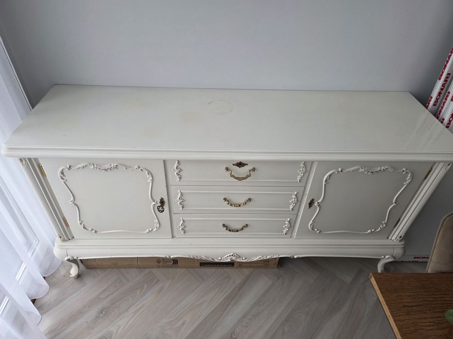 Piękna stara komoda Chippendale  Biała Ciężka   150 cm