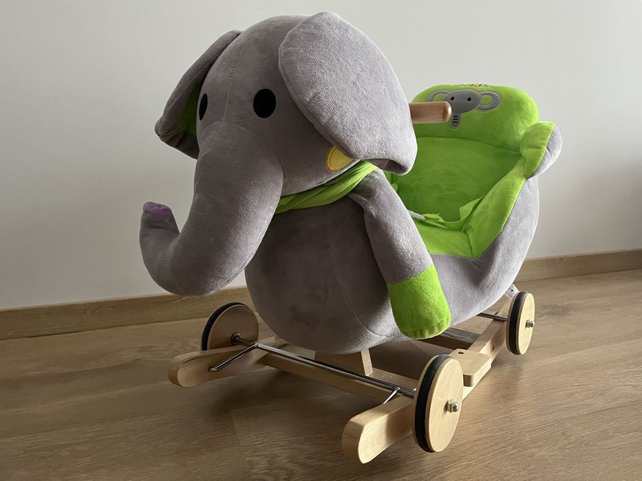 Bujak jeździk na biegunach pluszowy słoń pasy prezent chrzciny roczek