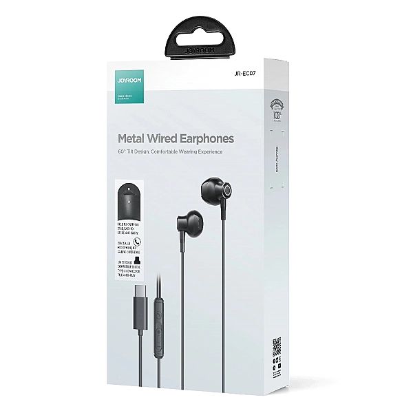 Słuchawki douszne USB-C Joyroom TYPE-C Series JR-EC07 metalowe - czarn