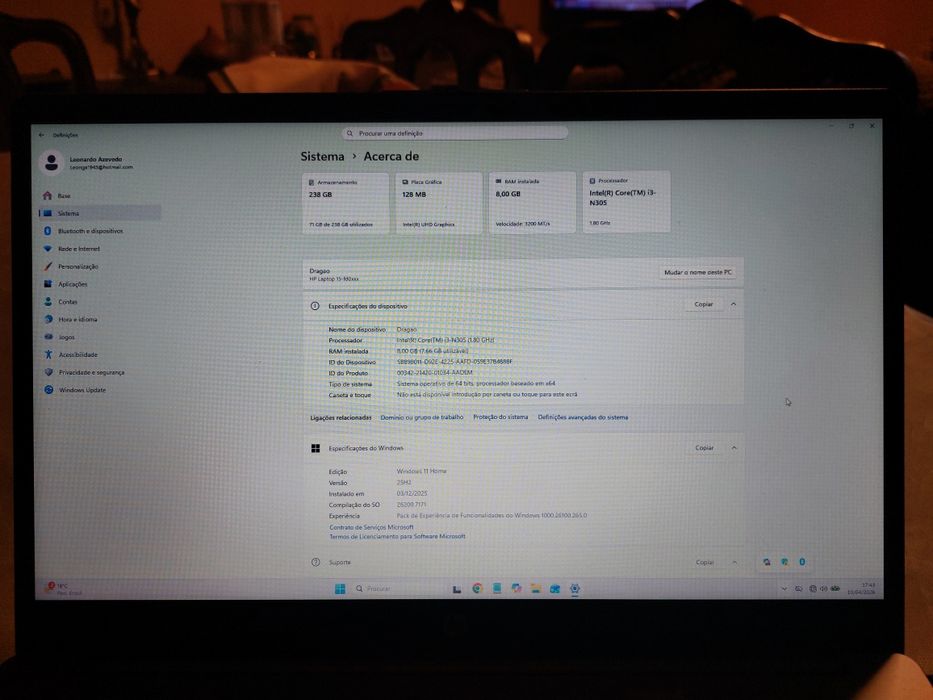 portátil HP 15- fd0098np com Windows 11
