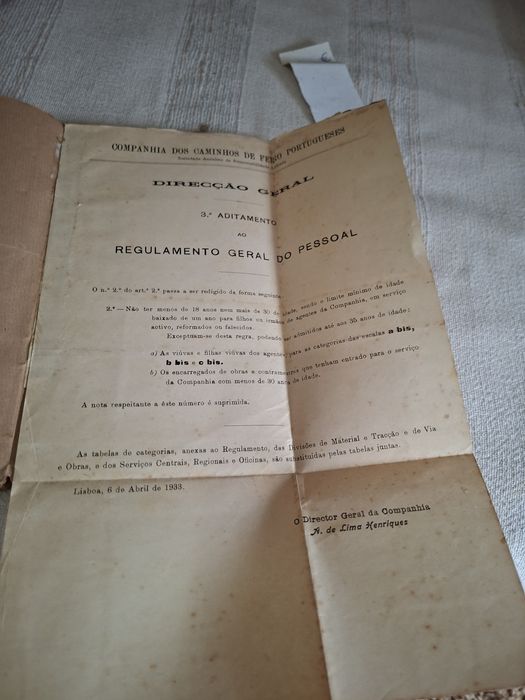Regulamento Geral do pessoal da CP em 1927