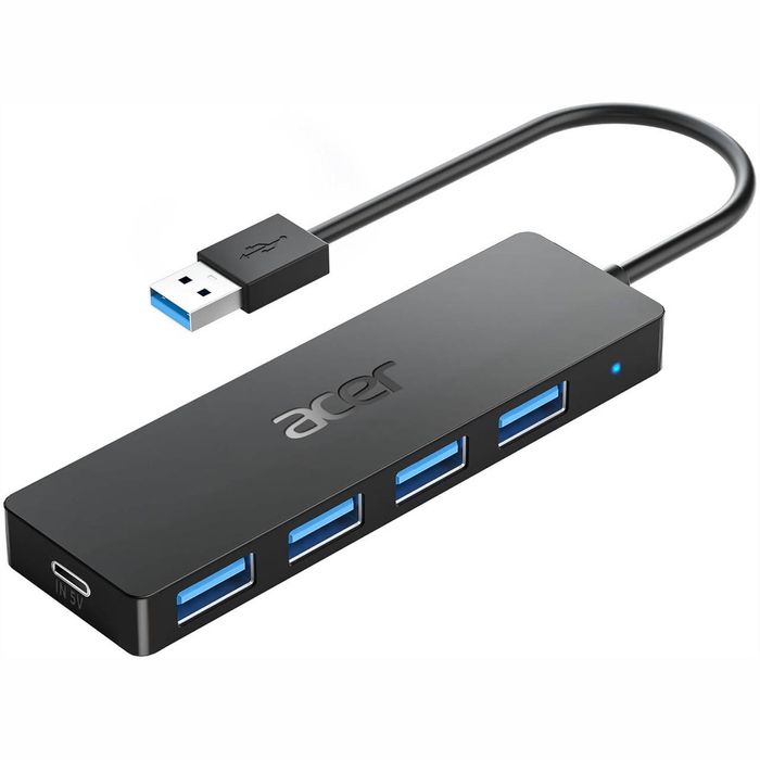 USB-хаб Acer ODK350 на 4 порти USB 3.0 з додатковим живленням USB-C 5В — LED-індикатор, антиковзна основа