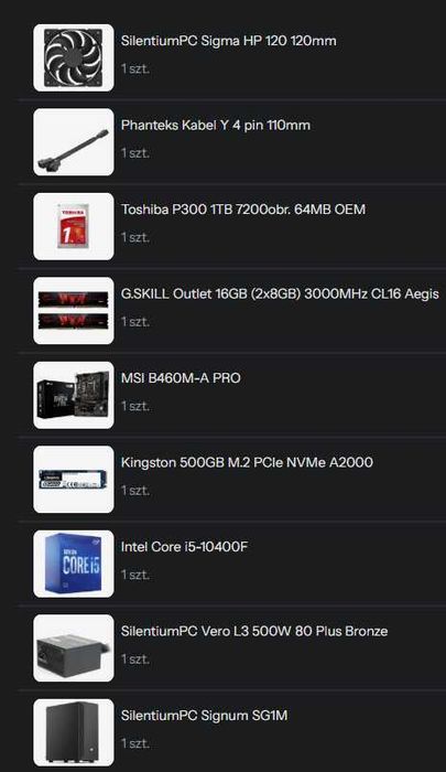 Komputer Gamingowy I5 10400f/GTX 1060 3GB/16 GB DDR4/500GB SSD/1TB HDD/WIN11