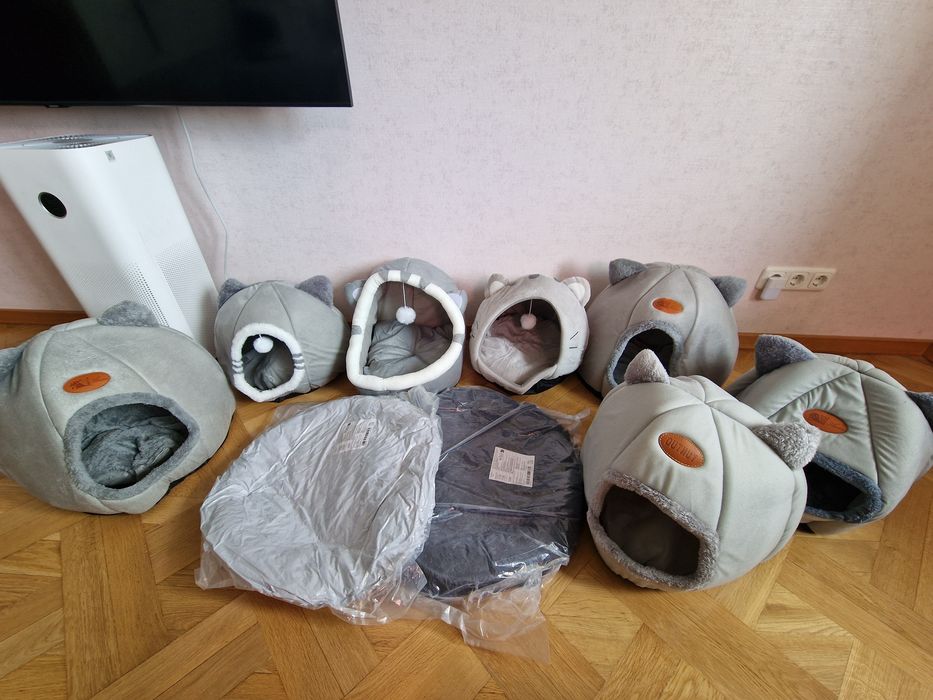 Домик с ушками круглая лежанка травка спальник для кота кошки собаки
